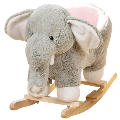 Schaukelpferd Plüsch Elefanten Schaukelstuhl Holz Kinderschaukel für Jungen und Mädchen Weihnachten/Geburtstag Geschenk