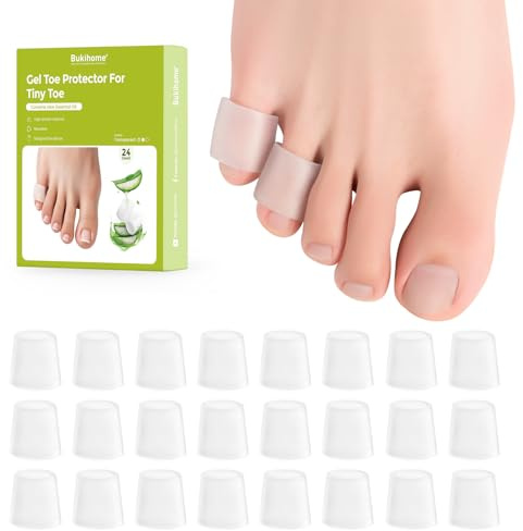 Bukihome Silicone Toe Protectors – Silicone Open Pinky Toe Sleeves for Hammer Toes, Corns, Calluses, Blisters – Soft Gel Protector Toe Cushions for Pain Relief - 24 Count
