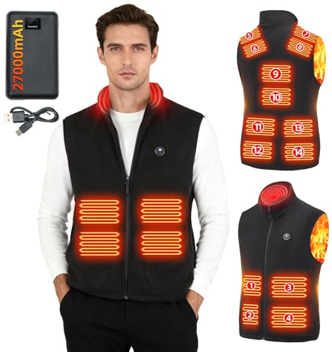 HABOWN 14 Zonen Heizweste mit 27000mAh Powerbank,3 Einstellbar Temperatur Beheizbare Jacke Herren Damen,Heizjacke für Outdoor Wandern, Camping, Skifahren, Angeln, Motorrad(Schwarz,M)