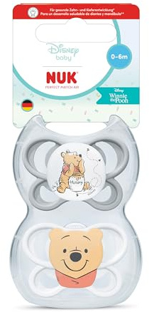 NUK Perfect Match Air Baby Dummies | 0-6 Months | Orthodontic Soothers that Promote Air Flow & Prevent Drool Rash | 95% Baby Acceptance** | Winnie the Pooh | 2 Count