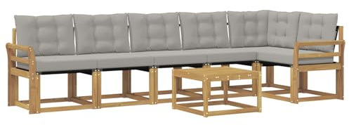 vidaXL Outdoor-Sofagarnitur mit Kissen 7 pcs Weiß und Hellgrau, Garten, modernes Sofa-Set, langlebige Möbel für draußen, stilvolle Lounge, entspannen am Pool