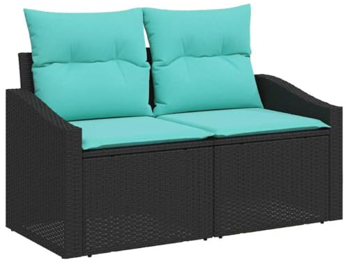 QJBSAVVA Gartensofa 2-Sitzer Polyrattan Sofa 123 x 62 x 69 cm Grau Moderne Gartenbank mit Stahlrahmen für Terrasse Balkon und Außenbereich Gartenmöbel Rattan-Optik