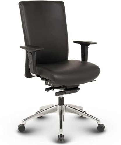 VERSEE Ergonomischer Echt-Leder Bürostuhl Konferenzstuhl Terox in Schwarz - Für Büro und Home-Office - Belastbar bis 150kg
