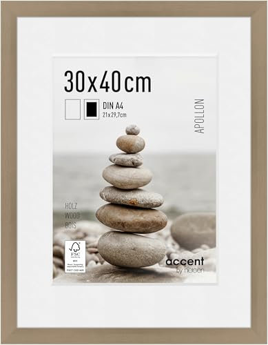 accent by nielsen Bilderrahmen mit Passepartout, 30 x 40 cm, Holz, Silber, Fotorahmen zum Aufhängen im Hoch- & Querformat, Echtglas, Apollon