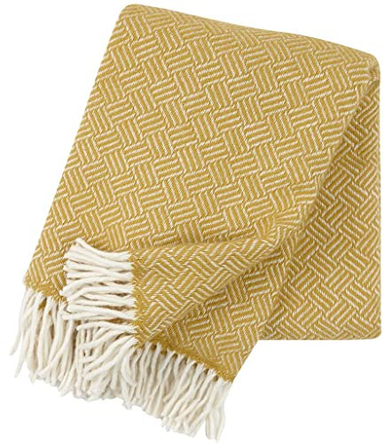 KLIPPAN Creme-currygelbe Wolldecke aus 100% Lambswool, 130x200cm