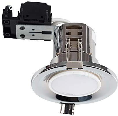 MiniSun | Modern Fire Rated Polished Chrome GU10 Recessed Ceiling Downlight/Spotlight - Complete with a 5w LED Bulb [6500K Cool White] | Downlights & Home Improvements Essential | Mains Wired