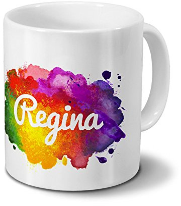 digital print Tasse mit Namen Regina - Motiv Color Paint - Namenstasse, Kaffeebecher, Mug, Becher, Kaffeetasse - Farbe Weiß