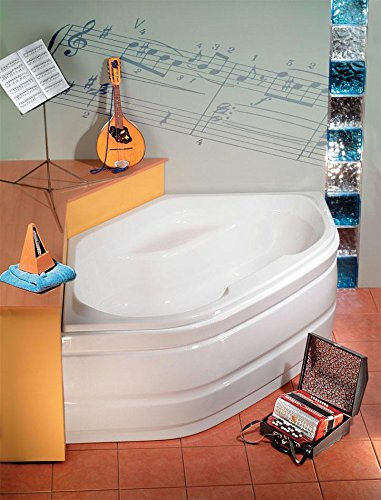 Vasca angolare Tango 145 x 145 cm, 47 cm di profondità, con grembiule, vasca di scarico e piedini