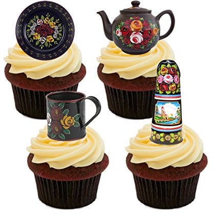 Made4You Canal Ware/Roses and Castles Edible Cupcake Toppers - Black Stand-up Wafer Cupcake Toppers (Pack of 24)