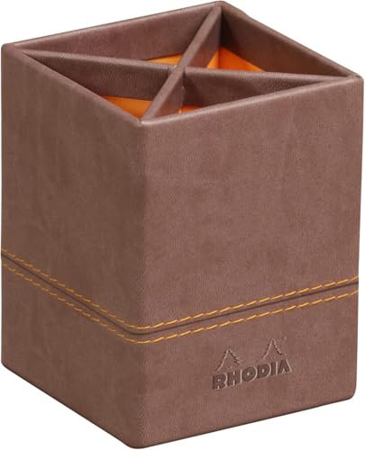 Rhodia 318813C Stifteköcher (8 x 8 x 11 cm, Kunstleder, elegant und praktisch, ideal für Ihr Büro) 1 Stück, schokoladenbraun