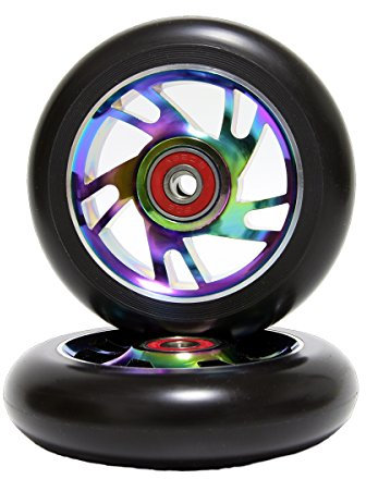 Z-FIRST 2 Stück 100 mm Pro Stunt Scooter Räder mit ABEC 9 Kugellager für MGP/Razor/Lucky/Envy/Vokul Pro Scooters Ersatzräder (Regenbogen)