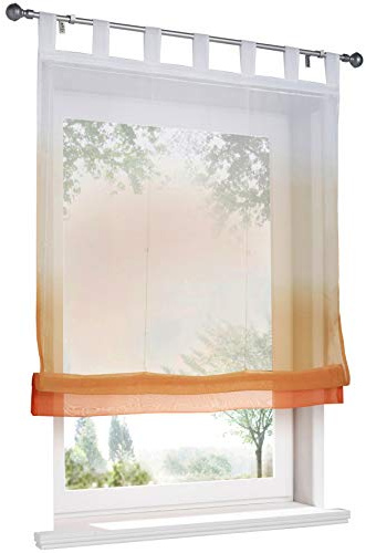 1 Stück Raffrollo mit Verlauf-Farben Muster Raffgardine Voile Transparent Vorhang (BxH 120x140cm, Orange mit Schlaufen)