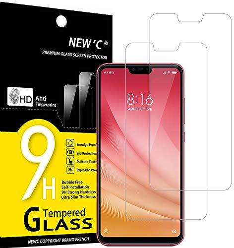 NEW'C 2 Piezas, Protector Pantalla para Xiaomi Mi 8 Lite, Xiaomi Mi 8X, Cristal templado Antiarañazos, Antihuellas, Sin Burbujas, Dureza 9H, 0.33 mm Ultra Transparente, Ultra Resistente