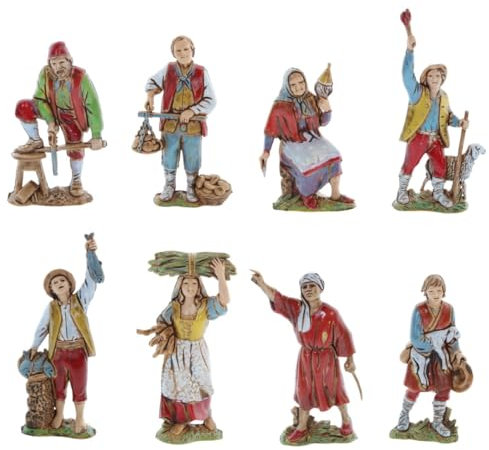 Moranduzzo Set 8 Oficios para Belén de 8 Cm Escala 1:22 - Figuras de Belén Indestructibles - Estilo 700', Pintura Acabada a Mano, Producto Oficial, Escultor M. Landi