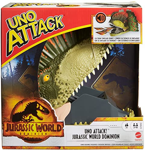 UNO Attack Jurassic World Dominion Card Game with Dinosaur Card Launcher, 2 to 10 Players, Gift for Ages 7 Years & Older