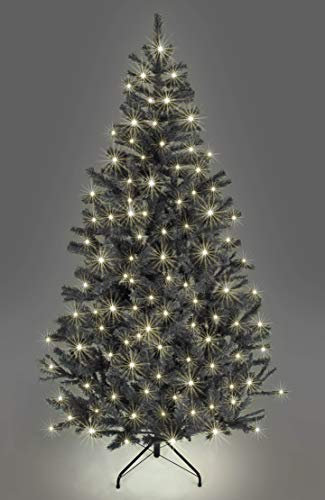 10ft/3m Pre-Lit Artificial Christmas Tree Alaskan Pine Black 1800 Tips - 420 Warm White LEDs Metal Stand Xmas Home Decorations