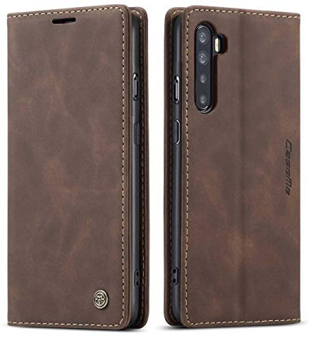 mvced Handyhülle Kompatibel mit OnePlus Nord,Premium Leder Flip Case Schutzhülle mit Standfunktion,Kaffee
