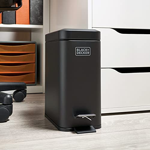 BLACK+DECKER BXBN0007E 5L Black Pedal Bin with Soft Close Lid, Stainless Steel, 30cm x 14cm x 29cm