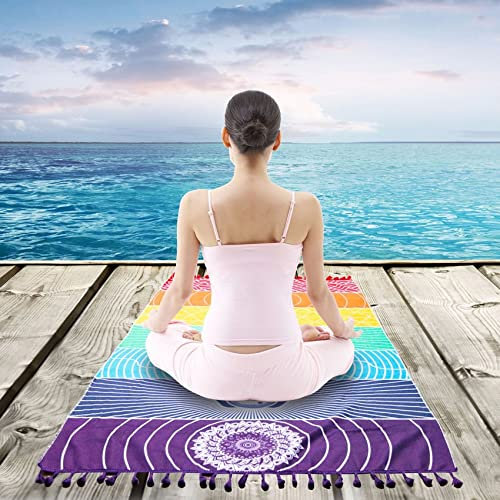 Umerk Picknickmatte 7 Chakren Rainbow Stripes Erwachsene Strandtuch Dusche Badetuch Mandala Decke Mikrofaser-Tapisserie Yoga-Matte 150 * 75 cm