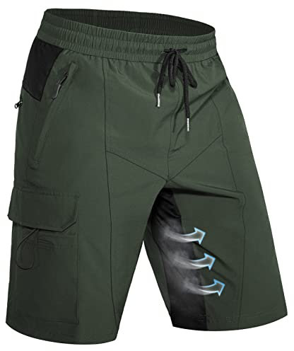Hiauspor Wanderhose Herren Kurz MTB Hose Leichte Schnelltrocknend Cargo Bermuda Chino mit 5 Taschen Männer Wandershorts Outdoor Trekking Shorts Sommer Stretch Mountainbike,Arbeit,Sport(S, Grün)