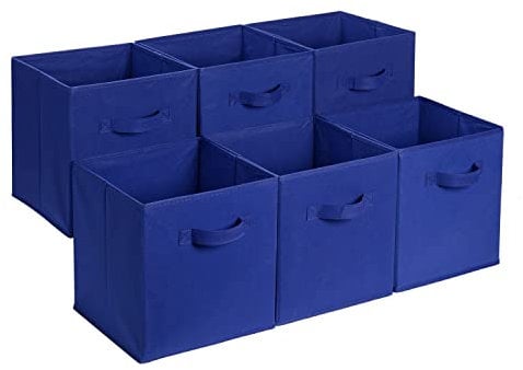 Amazon Basics Collapsible Fabric Storage Cube/Organiser with Handles, Pack of 6, Solid Navy, 33 x 33 x 33 cm