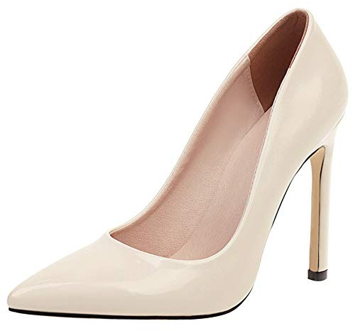 Escarpins Habillés Femme, Escarpins Aiguille Elegant Chaussures de Soirée Talons Hauts Pointu Chaussures de Fête Beige Taille 40 EU