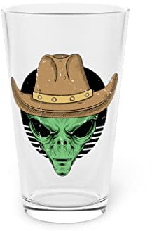 Beer Glass Pint 16oz Humorous Rancher Aliens All Hallows Eve Disguise Costume Novelty Trickster Default Title