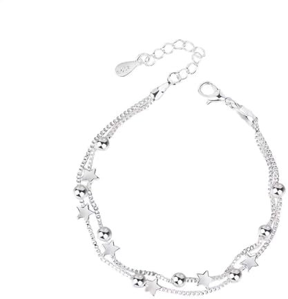 CCAIPU Damen Armband Elegant Perle 925 Sterling Silber Stern Double Layer Armband verstellbar Modeschmuck Armband Herz Armband (A-Silber)