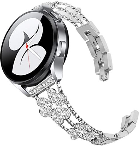 DEALELE Compatibile con Samsung Galaxy Watch 6/6 Classic / 5/5 Pro / 4/4 Classic / 3 41mm / Active 2, Cinturino di Ricambio in Metallo Diamante da 20mm per Huawei GT3 42mm / GT2 42mm, Argento