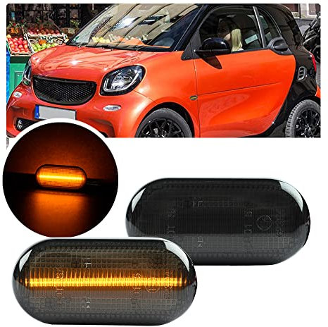 NSLUMO LED-Seitenblinker kompatibel mit Smart Fortwo III Coupe Cabrio Typ 453 ED/EQ Blinker-Repeater-Licht 2 Stück getönte Gläser Seitenmarkierungs-Blinker