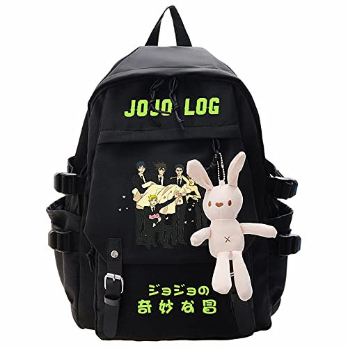 Charous Anime JoJo's Bizarre Adventure Schwarzer Nylon-Rucksack,2022 Fashion Wasserdichte Schultasche College Bag,Schwarz-10,L
