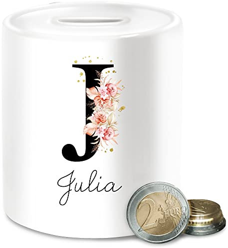 Spardose - Buchstaben - Buchstabe mit Name personalisiert I Anfangsbuchstabe I Initiale - Unisize - Weiß - kaffeekasse trinkgeldkasse initialen j spardosen kaffekasse trinkgeldkaasse
