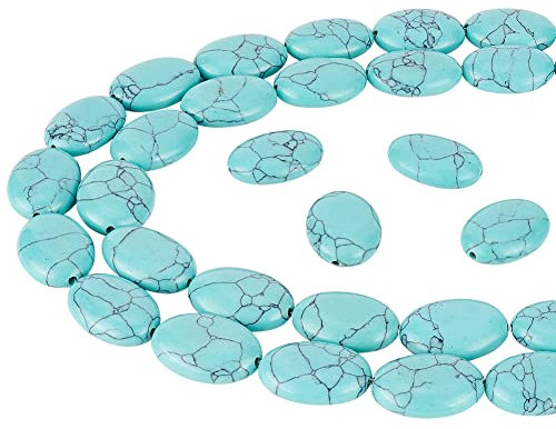 nbeads Ca. 44 Stück Flache Ovale Steinperlen, 18x13 mm Flache Ovale Edelsteinperlen Kristall Lose Steinperlen Synthetische Türkisperlen Für DIY Armband Halsketten Schmuckherstellung