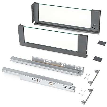 Emuca - Vertex Außenschublade 40 kg Höhe 178 mm mit Glaswänden, 500 mm, Grau anthrazit, Stahl und Aluminium und Glas, 1 set