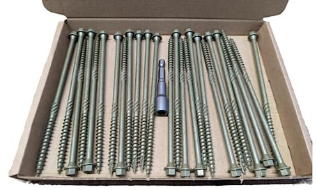 Box 25 - AJFixings Timber Hex Head Exterior Green Decking Frame Fixing Screws (175mm)
