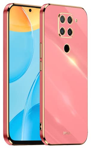 EASSGU Galvanisierter Rahmen Handyhülle für Redmi Note 9 (4G) (6.53 Inches), Weiche TPU Silikon Schutzhülle - Rot