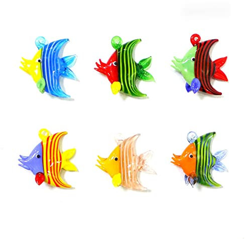 XINGYUANHE Mini figuritas de Peces Tropicales de Cristal Hechas a Mano para decoración de Acuario, Animales Marinos, Estatua pequeña, Adornos artesanales, 6 uds.