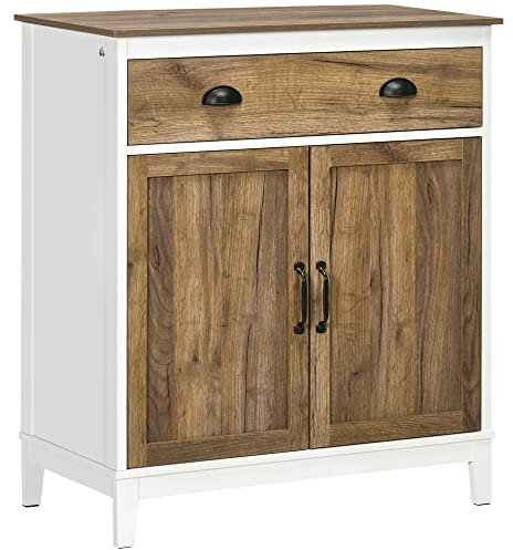 HOMCOM Aparador para Salón Armario de Almacenamiento con Cajón 2 Puertas y Estante Ajustable para Dormitorio Comedor Cocina 78,5x39x89,4 cm Marrón