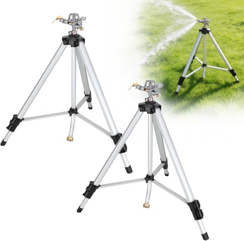 Impact Sprinkler on Tripod Base,360 Degree Large Area Coverage, Duty Adjustable Pulsator Sprinkler Waters up to 90 Ft. Diameter, Legs Extends Up to 50-inch for Lawn, Yard and Grass Irrigation