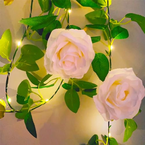 Fielegen Ghirlanda di fiori artificiali con 20 luci a LED, 2 metri da appendere, ghirlanda di fiori rampicanti per giardino, matrimoni, tavoli, feste di compleanno, Natale, decorazioni fai da te