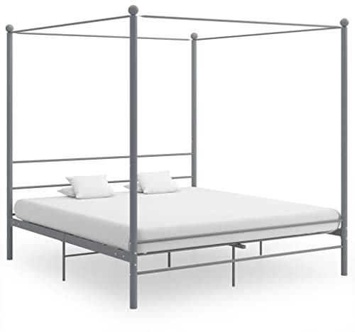 Festnight Himmelbett Gestell 180 x 200 cm Himmelbett Metall Metallbett Grau Bettgestell Metall Bettrahmen Lattenrost Modern Gästebett Jugendbett Schlafzimmerbett Schlafzimmermöbel