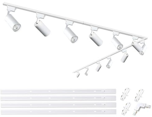 Brightened Track Lighting Heads and Rails Kit, 20W 4000K Plug in LED Track Lights Compatible with H-Type Track Lighting System with 4x1m Rails Modern Indoor Spotlight for Accent Illumination