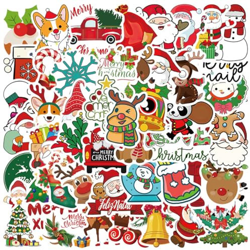 EODKSE 100pcs Pegatinas Navideñas DIY: Papá Noel, Muñeco de Nieve, Duende y Reno; Decora tu Estuche, Oficina, Portátil, Puerta, Ventana y Tarjetas, Ideal para Niños y Adultos en Navidad