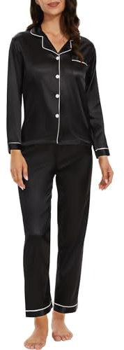 MELLIEX Pigiama Donna Raso, Set Pigiama a Maniche Lunghe Eleganti 2 Pezzi Pigiami da Donna con Bottoni per Tutte Le Stagioni