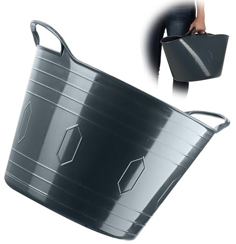 KADAX flexibler Kunststoffkorb mit Griffen, Wäschekorb, multifunktionaler Spielzeugkorb, Mehrzweckkorb, Runder Behälter für Kleidung, Universalkorb (Dunkelgrau, 26L)