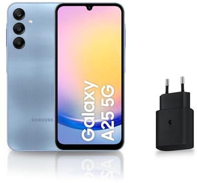 SAMSUNG GALAXY A25, Smartphone Android 5G, 128 Go, Chargeur secteur rapide 25W inclus [Exclusivité Amazon], Smartphone déverrouillé, Bleu, Version FR