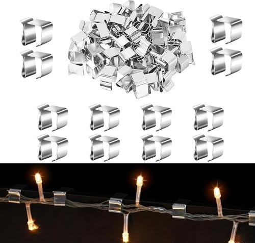 MEISO 50 Stück Dachrinnenhaken für Weihnachtsbeleuchtung, Dachrinnenhaken für Lichterketten, S-Clip-Haken, Lichterketten Halterung, ür Weihnachtsbeleuchtung, Küche, Garten (15 mm x 24 mm)