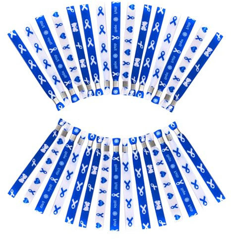 WANDIC Blaue Band-Armbänder, 30 Stück, 5 Stile, Darmkrebs-Bewusstseinsbänder, verstellbare Polyester-Handgelenkbänder für öffentliche Veranstaltungen
