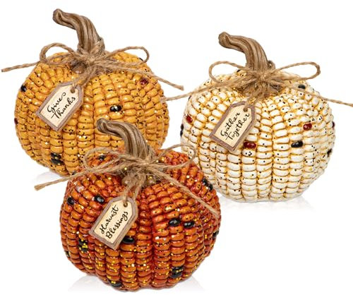 Oairse 3er-Set Künstlicher Kürbis aus Kunstharz, Herbstdeko für Halloween für Halloween DIY-Herbstdekorationen, Herzstück für Herbsthochzeit, Herbst-Wohnkultur, Thanksgiving-Dekoration
