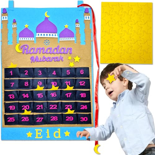 baymety“ Ramadan-Dekorationen, Adventskalender, 1 Stück, Eid Mubarak-Dekor, Filz, Countdown bis Eid-Kalender 2024, Kinder-DIY, Machen Sie Ihre Kinder Ramadan-Adventskalender, Geschenke, Basteln für